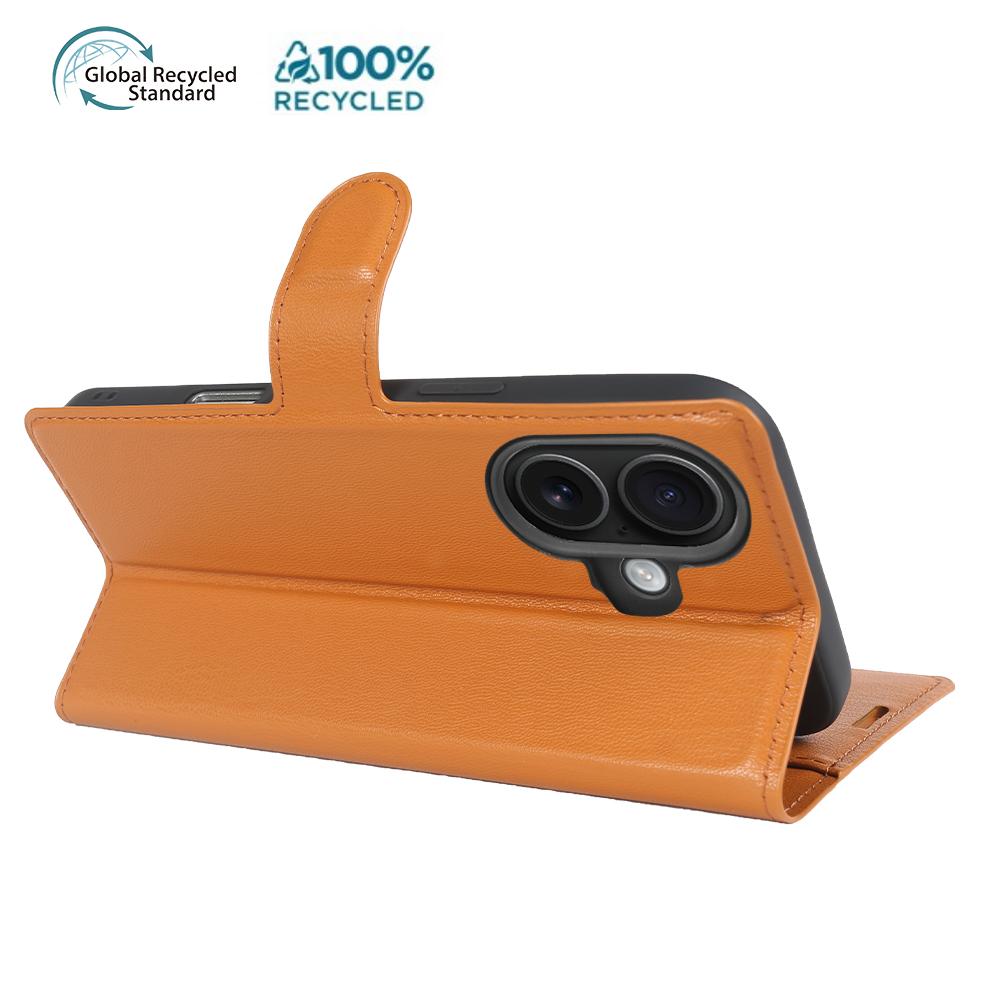 For iPhone 16 Plus Stand Case Biobased Eco-Friendly RPET RPVB Slim Phone Cover with Wallet