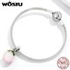 WOSTU Стерлингового Серебра 925 пробы Стекло Фрукты Розовый Персик Лист Шарм Подвеска Из Бисера Подходит Оригинальный Браслет Ожерелье Для Женщин Ювелирные Изделия
