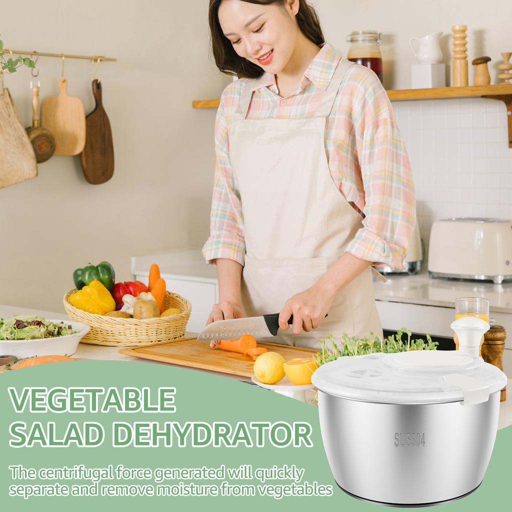 Salad Spinner 304 Stainless Steel Lettuce Spinner 5L Vegetable Dryer with Drainage Hole Nonslip Salad Spinner for Drying