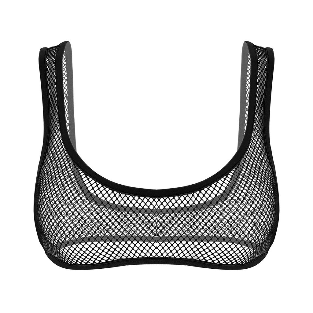 Women's Fishnet See Through Bra Top Unlined Bralette Sleeveless Tank Crop Tops Lingerie