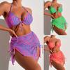 Vintage Purple Striped Bikini Set 2024 Women Halter Hollow Out Push Up Pleate Skirt 3 Piece Swimsuit Beach Bathing Suit Swimwear