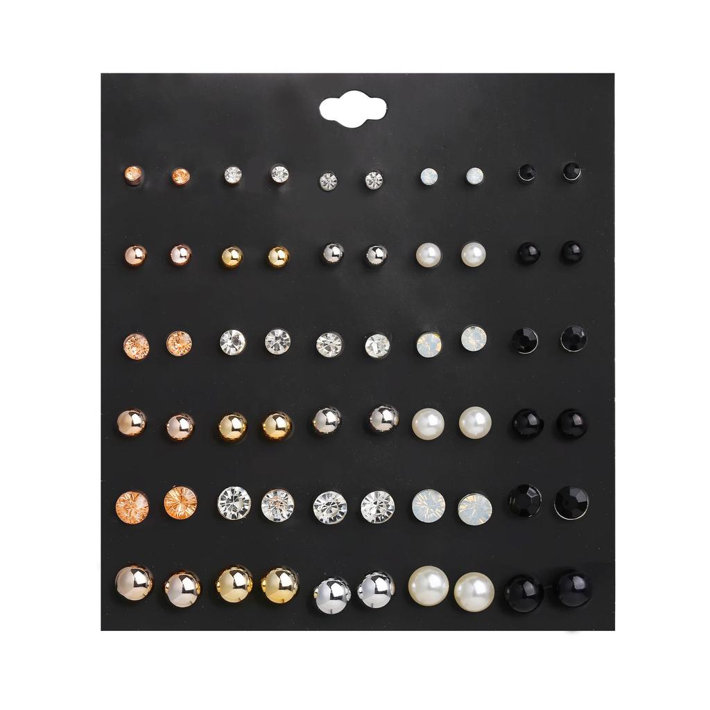 30Pairs Simple Fashion Pearl Bead Diamante Crystal Earrings Ear Stud Set