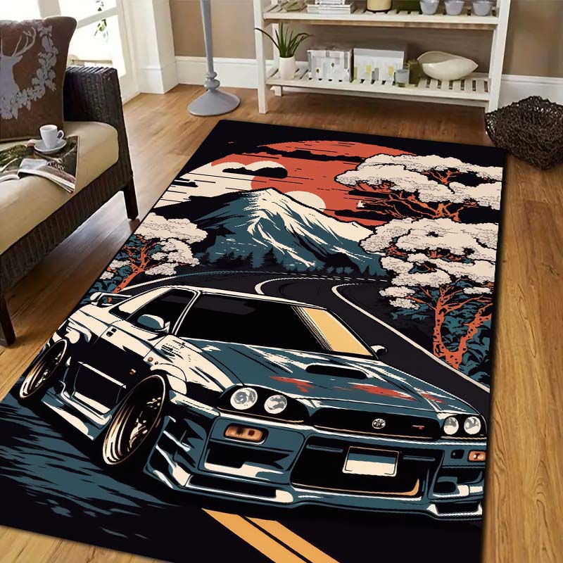 G GTR J JDM Racing Car Print Flannel Area Rug Non Slip Soft Floor Mat For Sofa Bedroom Indoor Home Decor Entrance Carpet Gift