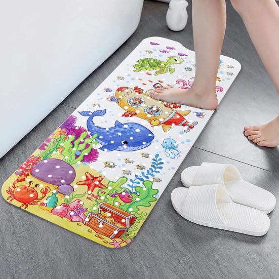 Yousheng 100x40 см мультяшный коврик для ванной с морскими животными и сливными отверстиями, прямоугольный противоскользящий коврик для ванной из ПВХ, пригодный для машинной стирки, детский коврик для ванной