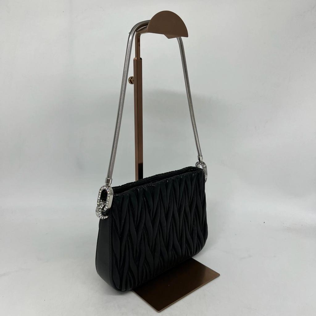 [Pre-Owned] Sassy Silver Logo Pleated Soft Lambskin Tote Bag Medium - Excellent #1RXHS03