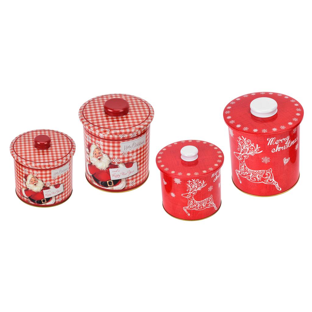 2PCS Christmas Jar with Lid Gift Candy Storage Jar Tinplate Sealed Storage Canister for Biscuits Sna