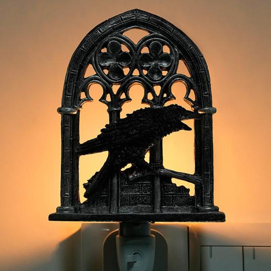 Gothic Crow Sconce Church Arch Light-Up Wall Decoration Sconce with Lighted Candle for Living Room Kitchen Dining Room Halloween Decor