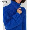 INDFS Женская мода Повседневный Осень Зима Однотонный Принт Длинный Рукав Высокий Воротник Свитера