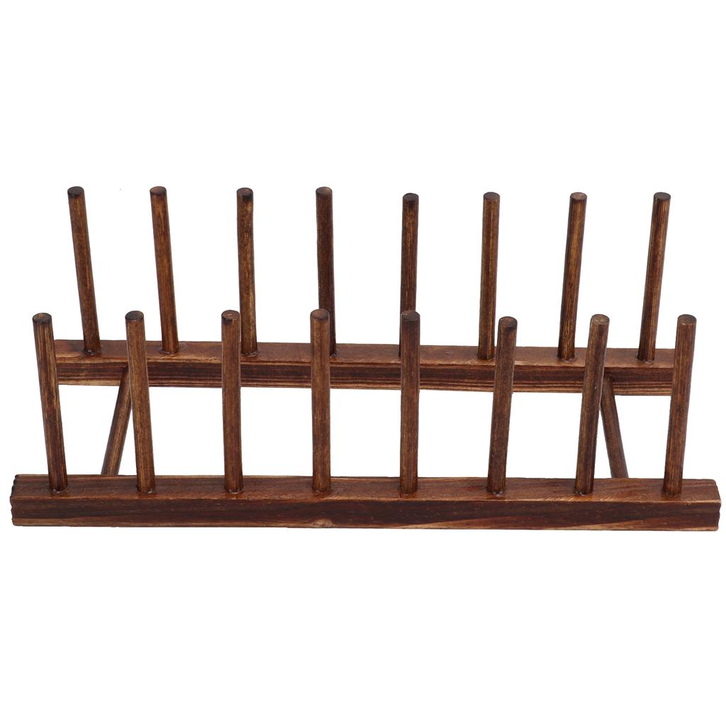Drying Rack Wooden 8 Columns Foldable Dish Bowl Organizer for Kitchen Dish Plate Bowl Cup Pot Lid