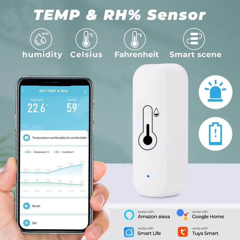 Tuya Smart Temperature and Humidity Sensor Battery Powered WiFi + Bluetooth Smart Home Hygrometer Thermometer Monitor
