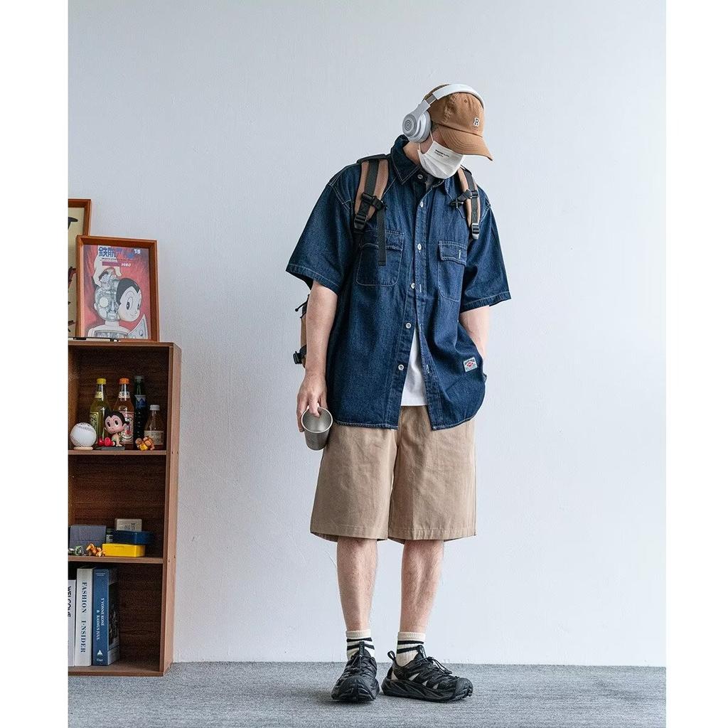 Японский ретро модный бренд летняя свободная джинсовая рубашка с короткими рукавами художественная молодежная рабочая рубашка мужская и женская многослойная куртка