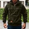 Men Hoodie Zipper Half Placket Hooded Drawstring Long Sleeve Sport Tops with Pockets Solid Color Multi-Pocket Design Warm Sweatshirt
