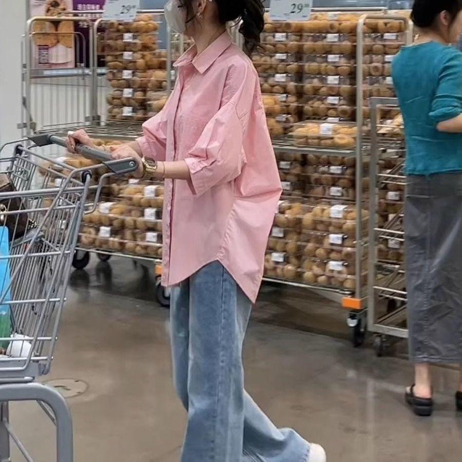 Элегантная и повседневная свободная рубашка женская летняя рубашка с рукавами средней длины и универсальное пальто в моде