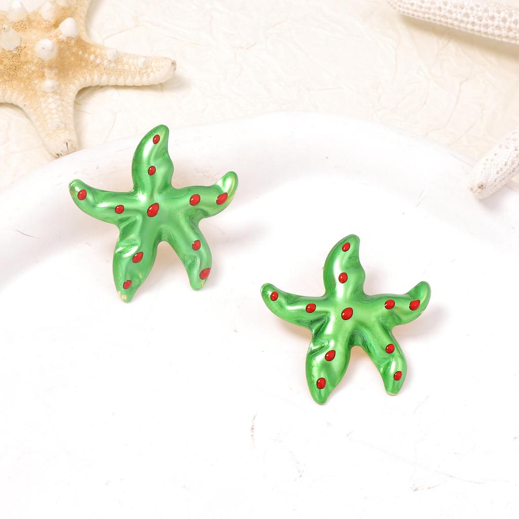 Colorful Drop Oil Simple Metal Geometric Starfish Earrings for Women Ocean Leisure Style Exquisite Earrings Jewelry Accessories