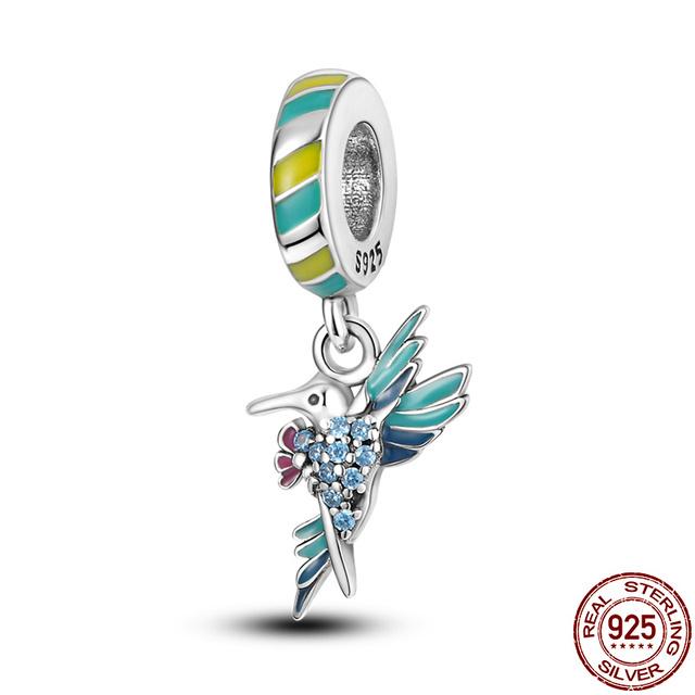 925 Серебряный Фламинго Павлин Сова Пингвин Птицы Мультфильм Мода Шарик Подходит Подвески Браслет Женщины DIY Ювелирные Изделия