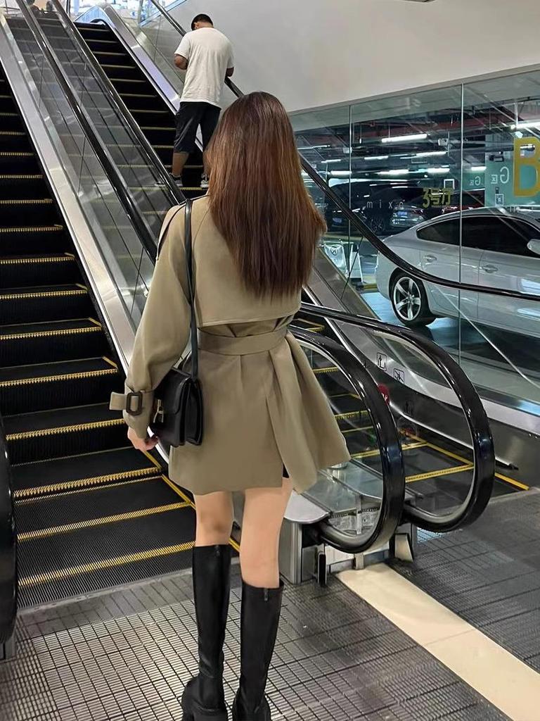 Женский тренч средней длины 2025 - Маленький рост, Корейский и Британский стиль для Осени/Зимы