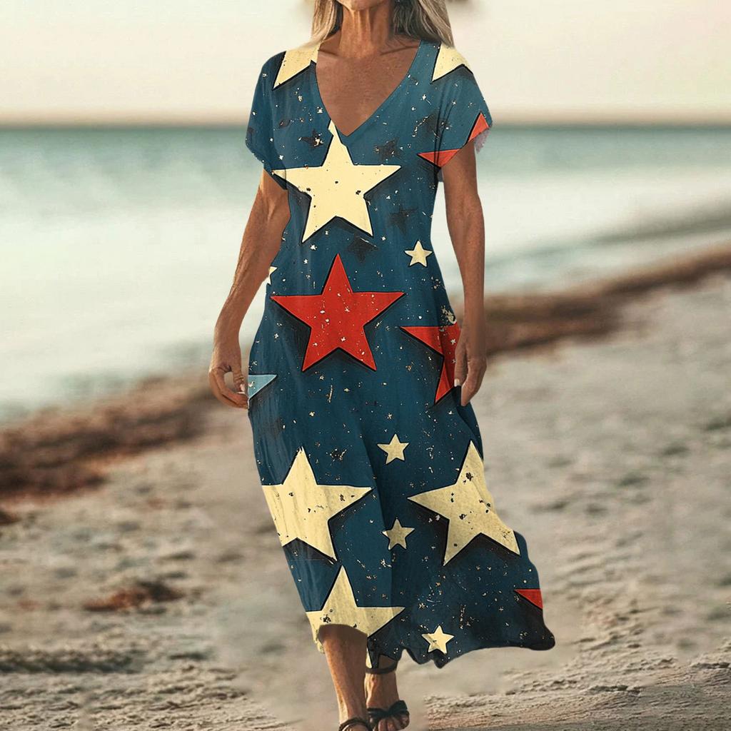 Flag Dress for Women 4Th Of July Dresses for Women Patriotic Dress Usa Dress with Star Print Loose Fit Summer Style