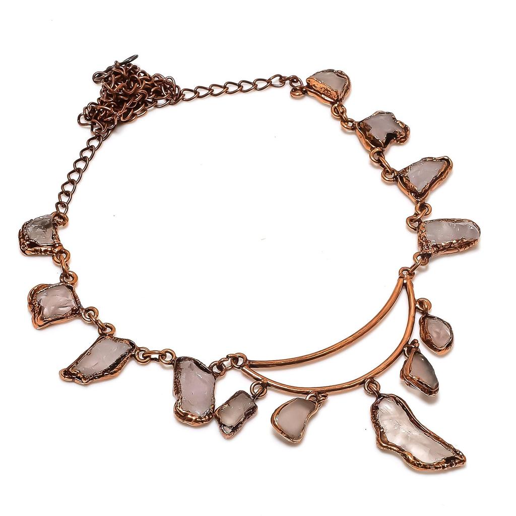 Ожерелье из розового кварца ручной работы, новейшего дизайна, ювелирное изделие, ожерелье из гальванизированной медью драгоценного камня, подарок для мамы