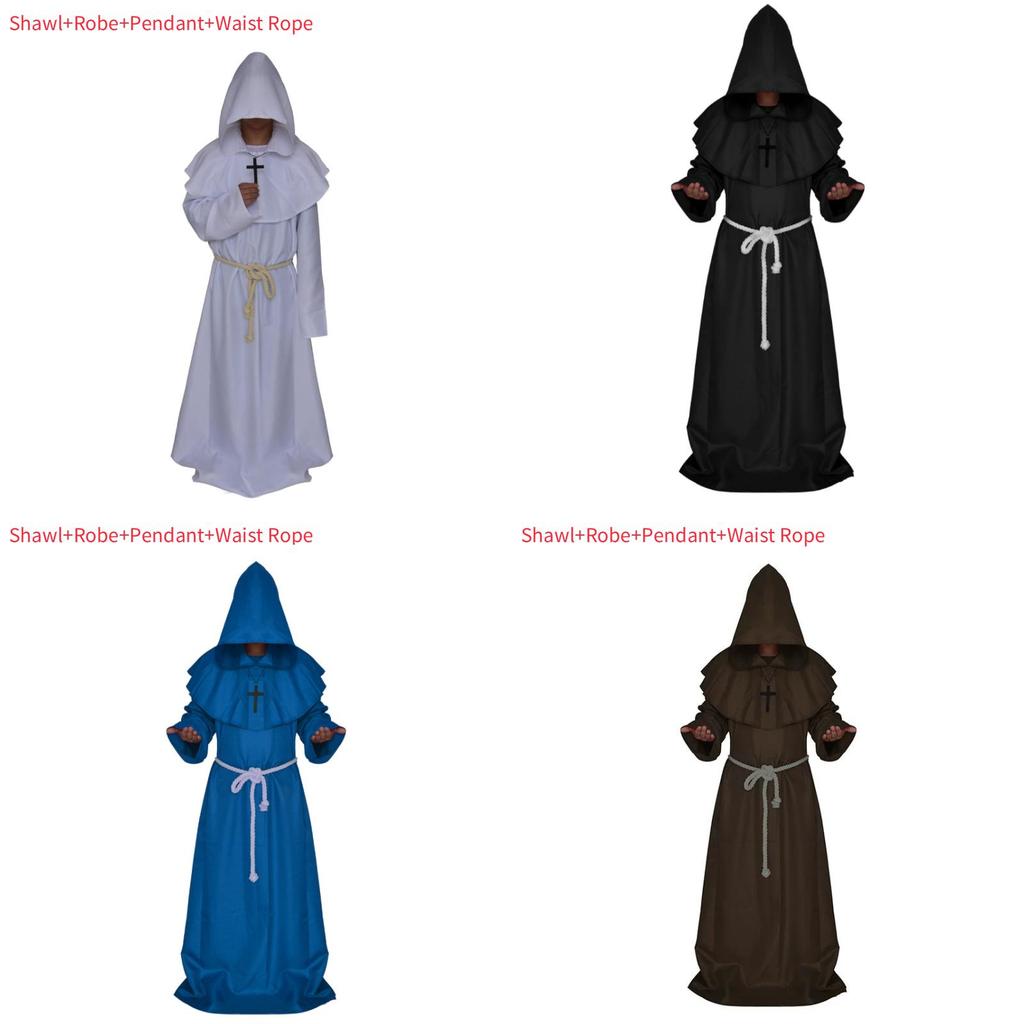 Средневековый Костюм Монаха Волшебника Жреца Комплект с Мантией и Шалью Для Косплей Мероприятий и Хэллоуина