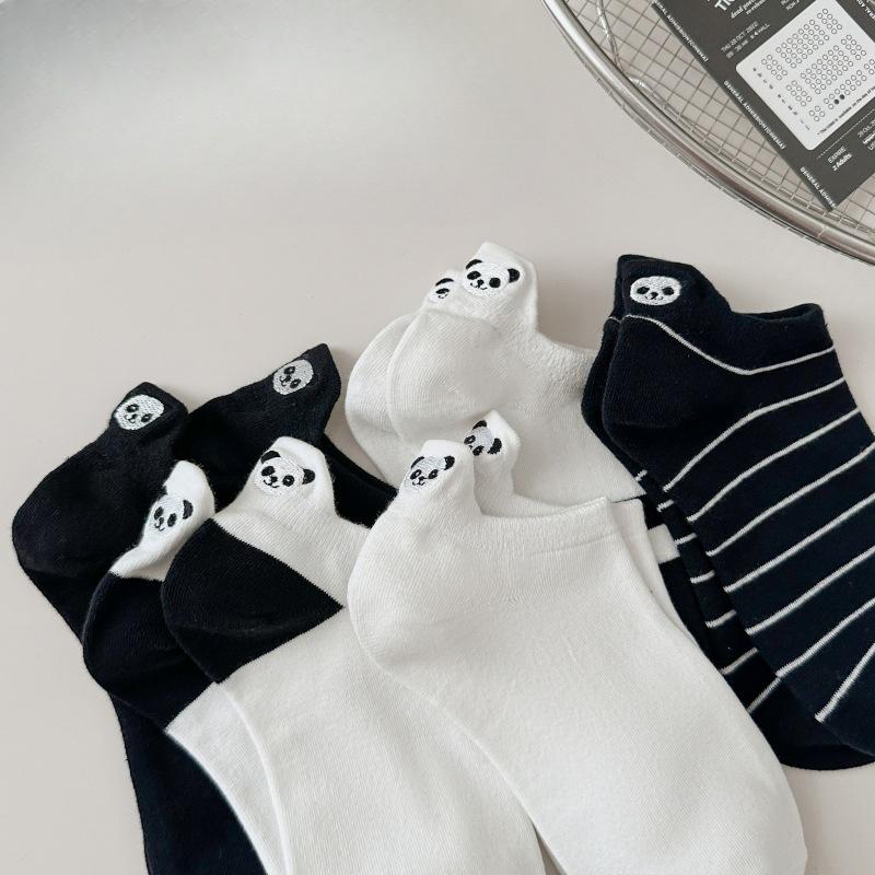 Женские носки вышитые мультяшные панды весенне-летние низкие с неглубоким вырезом противоскользящие хлопковые носки разноцветные короткие женские носки-лодочки