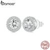 BAMOER Platinum Plated Halo CZ Stud Earrings 925 Sterling Silver Hypoallergenic Classic Elegant Earrings Fashion Jewellry