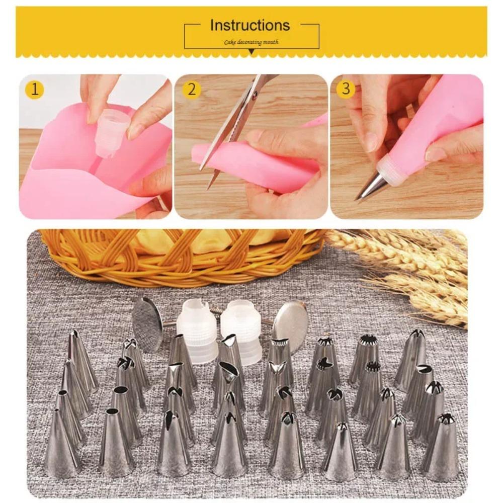 32Pcs Cake Decorating Tools Reusable Pastry Bags Stainless Steel Nozzles Tip for Frosting Cookie Cupcake DIY Dessert Baking Tool