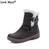 Модные зимние ботинки женские зимние ботинки на плоской подошве зимняя обувь теплые меховые ботинки до середины икры весна осень женская обувь большие размеры 34-43