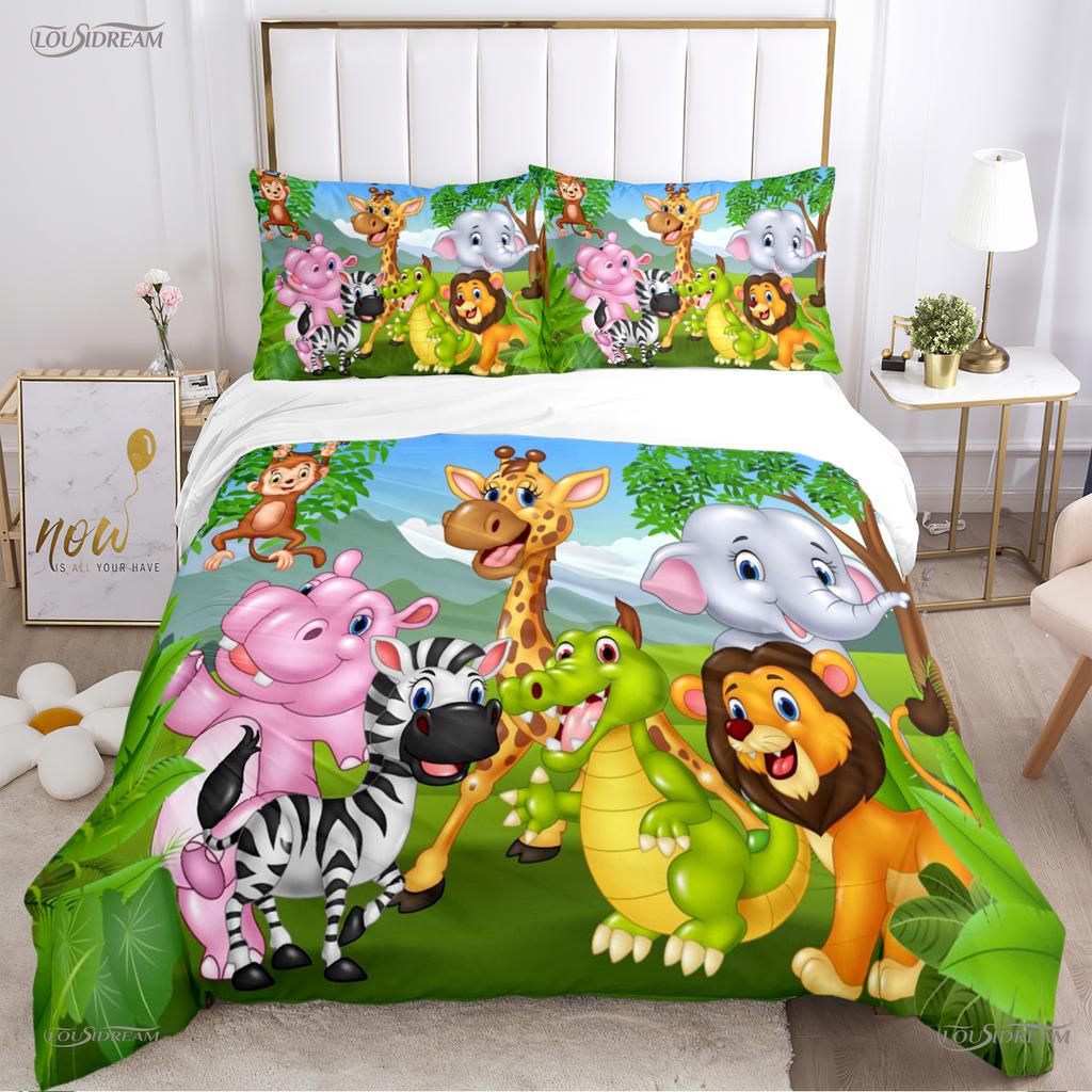 Jungle Animal Cute Casal All Season Duvet Cover Comforter Bedding Sets Soft Quilt Cover and Pillowcases Single/Double/Queen/King