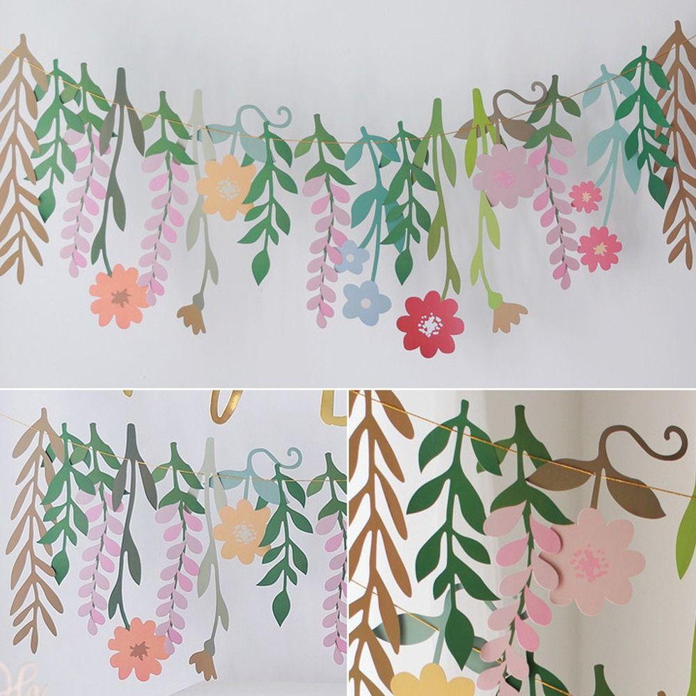 Винтажный бумажный баннер с цветочным листом, подвесной флаг с цветком, баннер с длинными листьями и цветком, украшения для дома