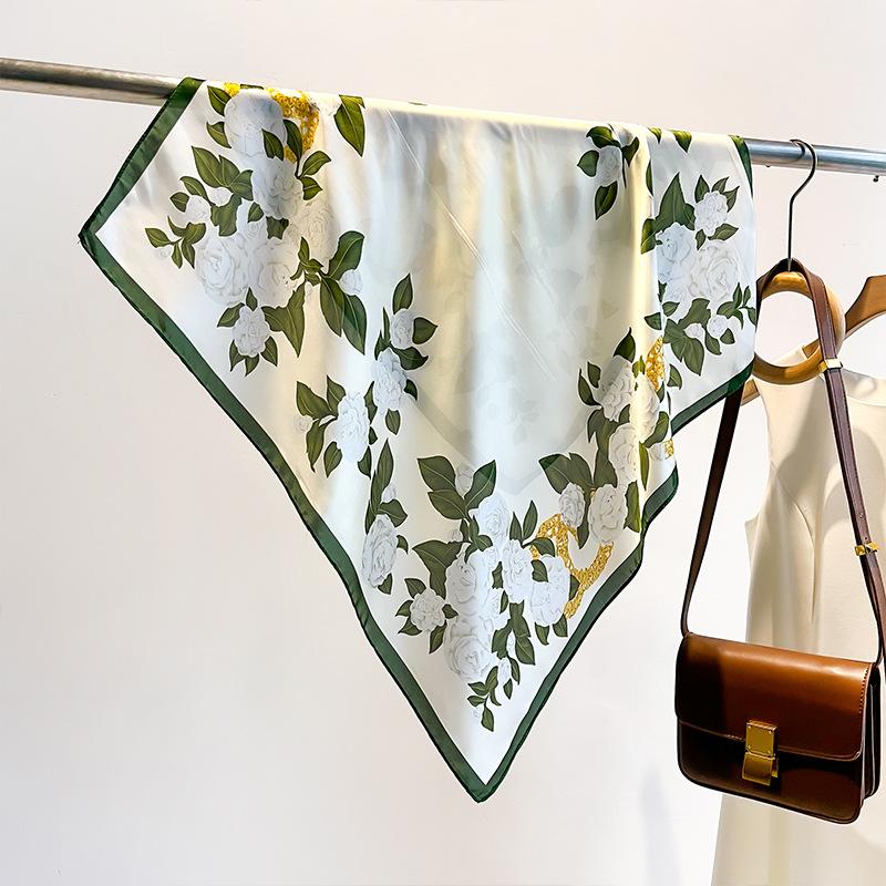 Flower Silk Square Scarf Women Satin Shawl Wrap Hijab Female Hair Band Wrist Luxury Headkerchief 70*70cm Echarpe Bandana