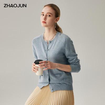 Женский кардиган Zhaojun из 100% кашемира с круглым вырезом