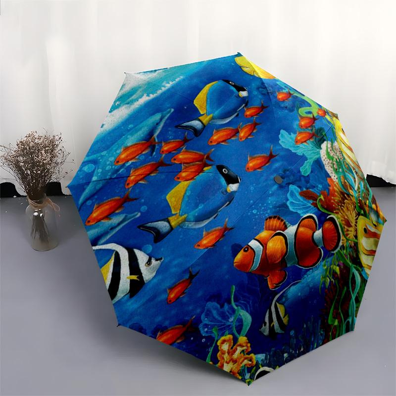 1pc Ocean Life Circular Artwork Umbrella with Plastic Handle,Suitable for All Seasons Home Travel Outdoor UmbrellaDD800