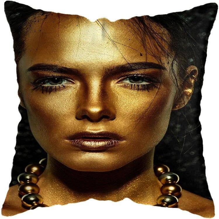 Наволочка для спальни, черно-золотая африканская женская подушка для гостиной, декоративная подушка