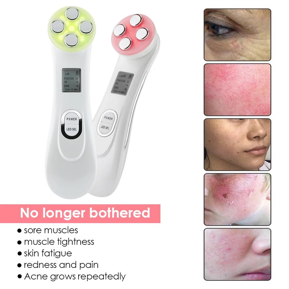 Массажер для лифтинга лица EMS, 5-цветный светодиодный прибор для красоты лица, микротоковое омоложение, удаление морщин, устройство для красоты