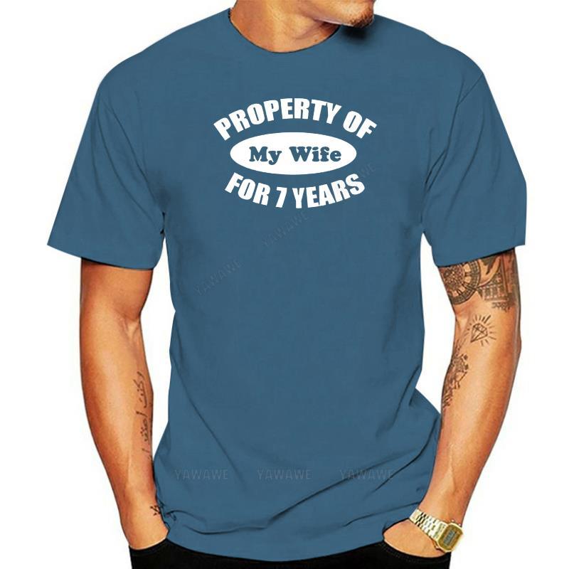Cotton top Property Wife 7 Years TShirt 7th Wedding Anniversary Gifts For Men Him Husband man summer short sleeve brand tshirt