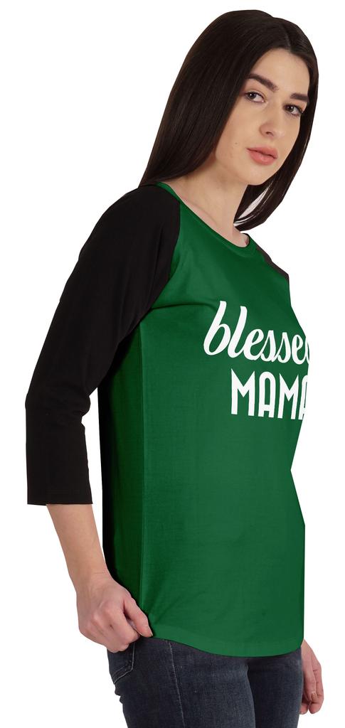 Inkmeso Футболка Blessed Mama, топы для мам, реглан, рукав четверть, графическая рубашка
