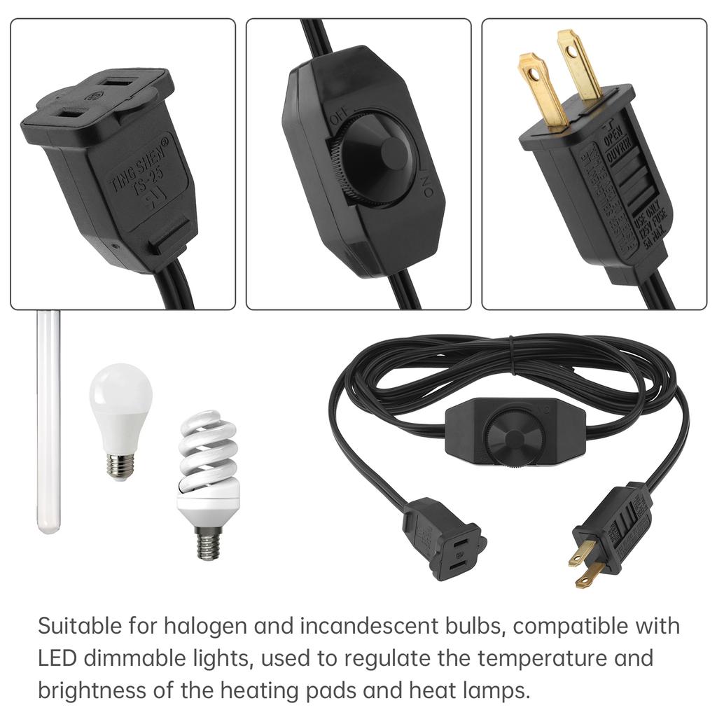 1.8M 5.9ft Plug In Lamp Dimmer Switch Extension Cord Rotary Control Heavy Duty 220V Incandescent Dimmable Lights