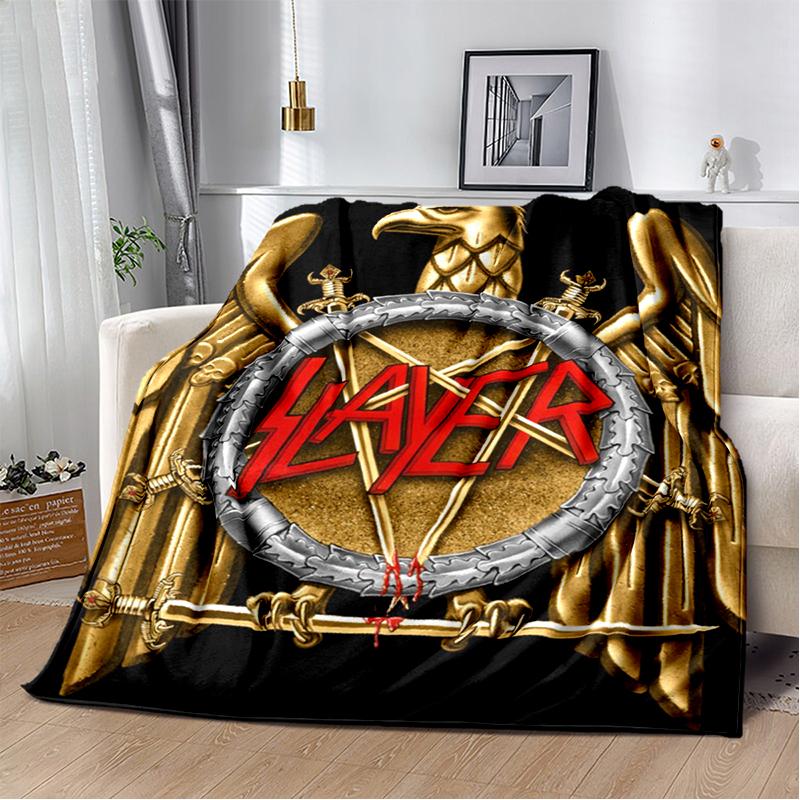 3D ретро одеяло с изображением логотипа группы Slayer, тяжелый металл, рок, мягкое плед-покрывало для дома, спальни, кровати, дивана, дорожное покрытие, подарок для ребенка