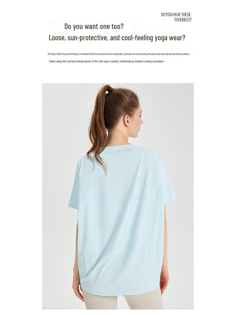 LAHN Женский спортивный топ из ледяного шелка, быстросохнущий, с защитой от солнца, свободный, облегающий, с коротким рукавом