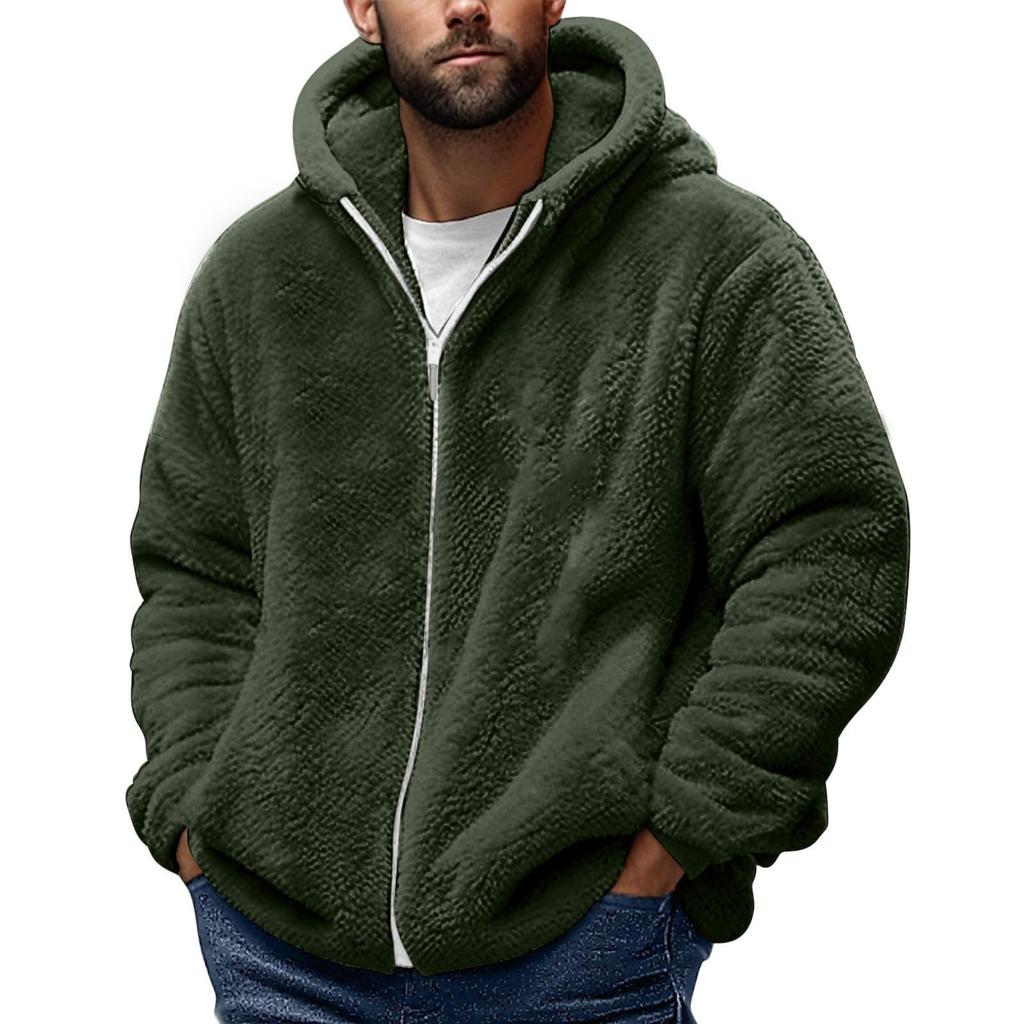 Men's Fashion Solid Color Patchwork Sweatshirt Loose Double-sided Velvet Warm Jacket Zipper Outerwear