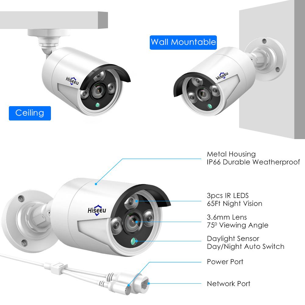 5MP Super High Definition POE Security Camera with Audio Night Vision Motion Detection Remote Access IP66 Waterproof Security Camera