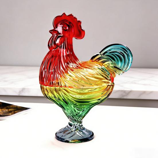 Стеклянная банка для конфет в виде петуха с крышкой, ручная работа, витражная чаша для закусок, декоративная фруктовая чаша для сладостей и орехов, декор для дома и гостиной.