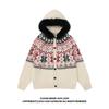 51 Хип-хоп Снежинка Фэр-Айл Меховой воротник Красный Свитер Кардиган Унисекс Зимняя Толстая Ленивая Вязаная Куртка с Капюшоном