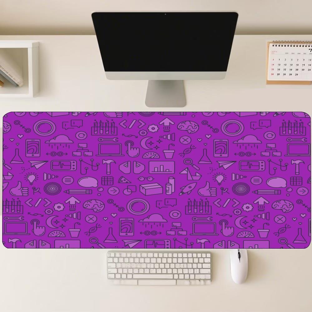 Purple Neon Doodle Game Icon Large Mouse Pad Non Slip Rubber Desk Mat For Laptop Keyboard Gaming And Aesthetic Desktop Use