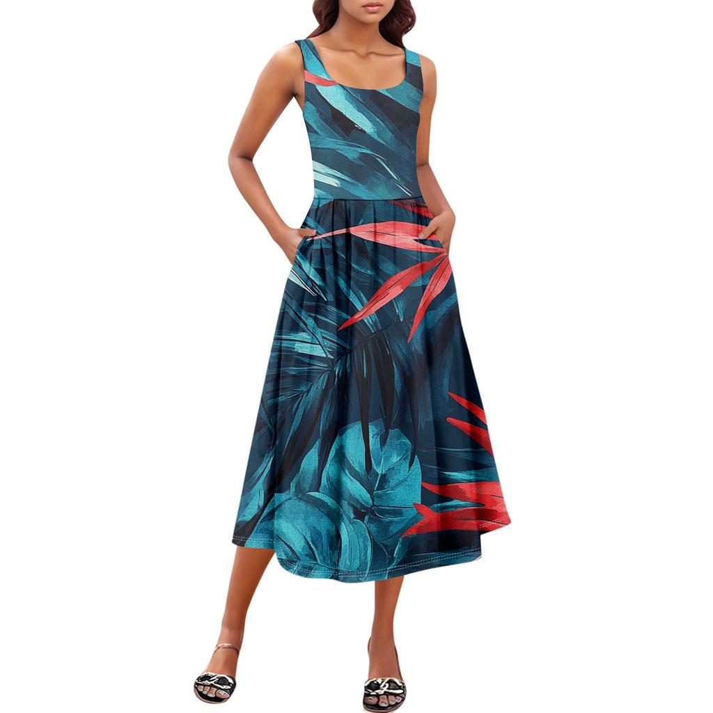 Women's Summer Spring Casual Floral Sundress Sleeveless Beach Vacation Flowy Boho Tank Midi Dresses