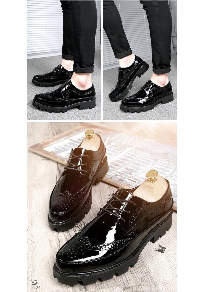 Men's Pointed Toe Leather Formal Shoes - Height Increasing, Thick Sole, Ideal for Business, Casual, or Wedding Wear.