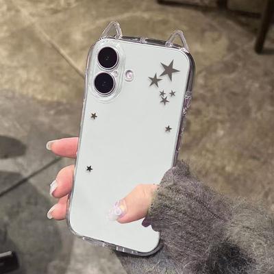 Чехол для телефона с кошачьими ушками и звездой для Apple iPhone 17 ProMax - Высокопрозрачный силиконовый противоударный прозрачный чехол для iPhone на 16/15/14/13/12/11/Pro/Plus/ProMax