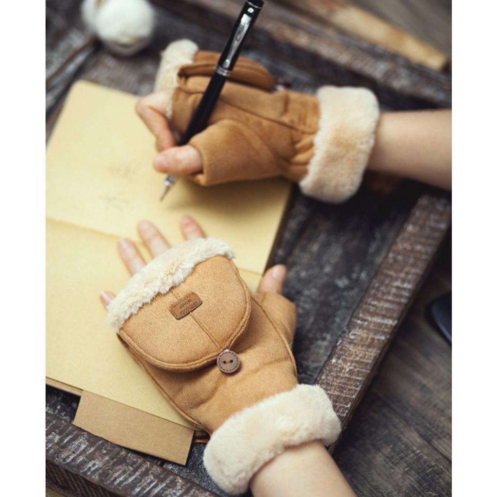 Велоперчатки, Женские, Теплые, Бархатные, Толстые, С откидными пальцами, Перчатки без пальцев