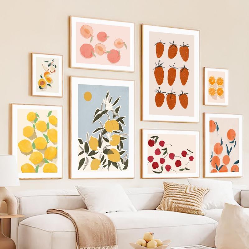 Лимон Клубника Вишня Апельсин Настенное Искусство Холст Картина Декор Интерьера Дома Постер Спальня Фруктовый Рынок Гостиная Магазин Картинка