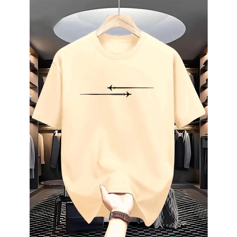 Summer Men's 100% Cotton Casual Loose Large Creative Airplane Pattern Printed Comfortable Sports Round Neck Short Sleeve T-shirt